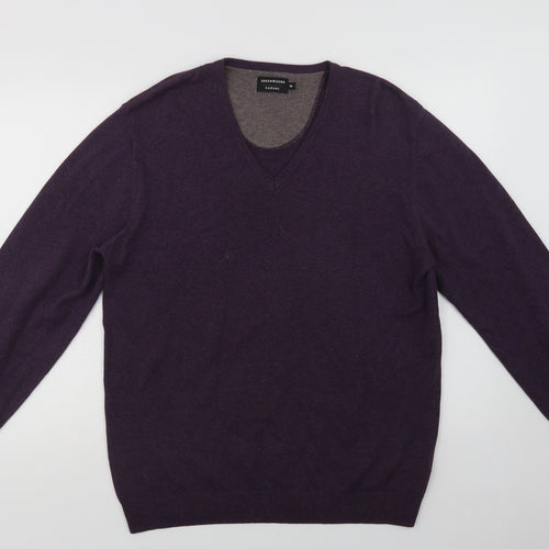 Greenwoods Mens Purple V-Neck  Cotton Pullover Jumper Size M