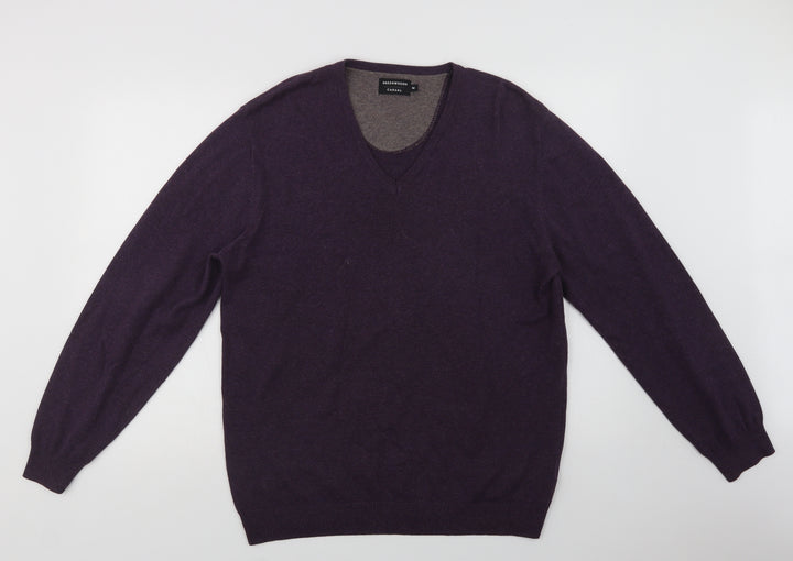Greenwoods Mens Purple V-Neck Cotton Pullover Jumper Size M