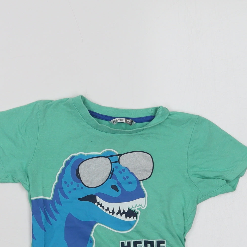 Pep & Co Boys Green  Cotton Basic Polo Size 4-5 Years Crew Neck  - Dinosaur