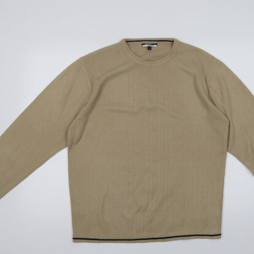 George Mens Beige Crew Neck  Acrylic Pullover Jumper Size S