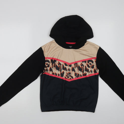 Studio Girls Black Animal Print Polyester Pullover Hoodie Size 12-13 Years