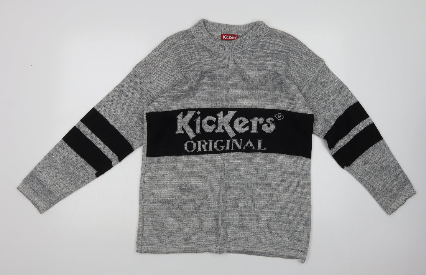 Kickers Mens Grey Crew Neck  Acrylic Pullover Jumper Size L