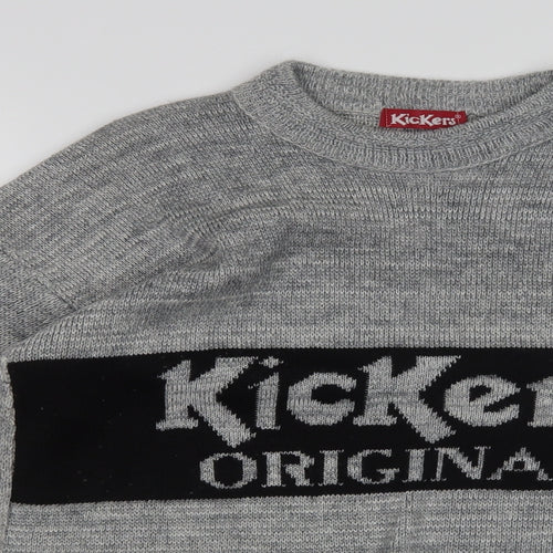 Kickers Mens Grey Crew Neck  Acrylic Pullover Jumper Size L