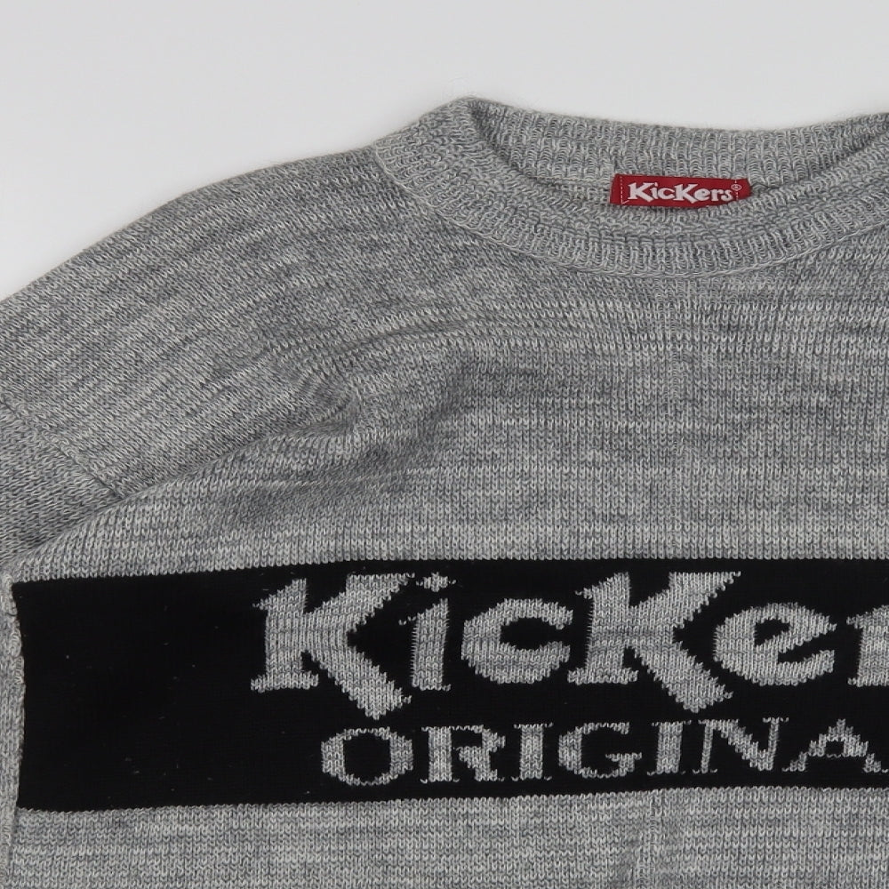 Kickers Mens Grey Crew Neck  Acrylic Pullover Jumper Size L
