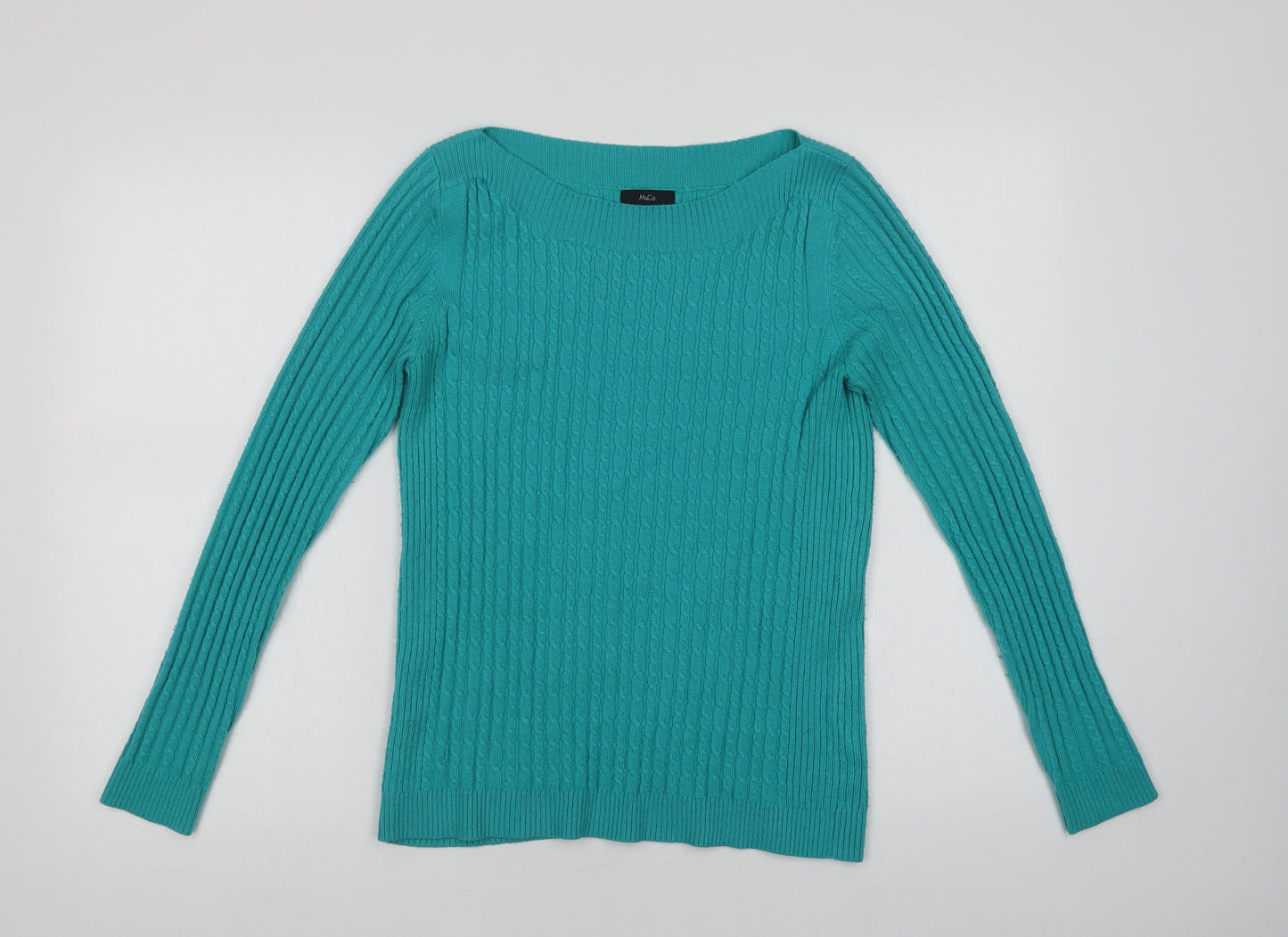 M & Co Womens Green Boat Neck  Acrylic Pullover Jumper Size 10