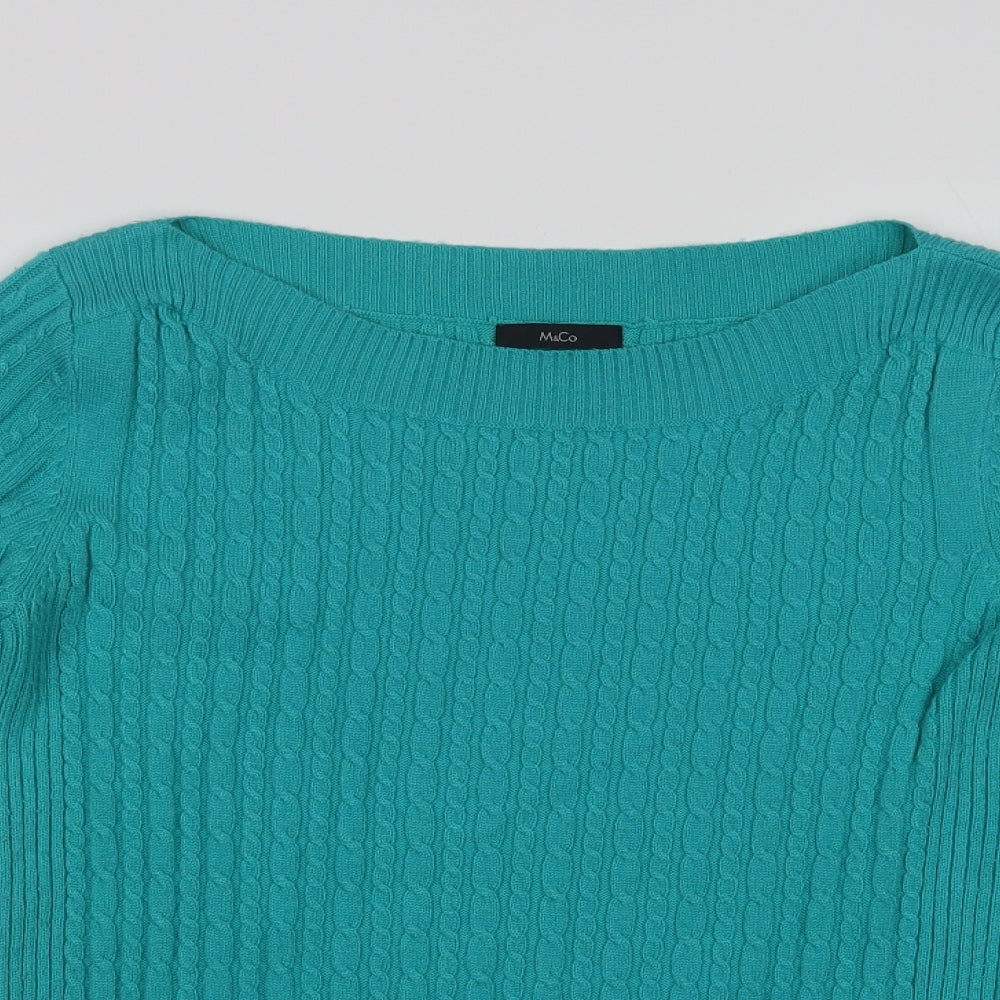 M & Co Womens Green Boat Neck  Acrylic Pullover Jumper Size 10
