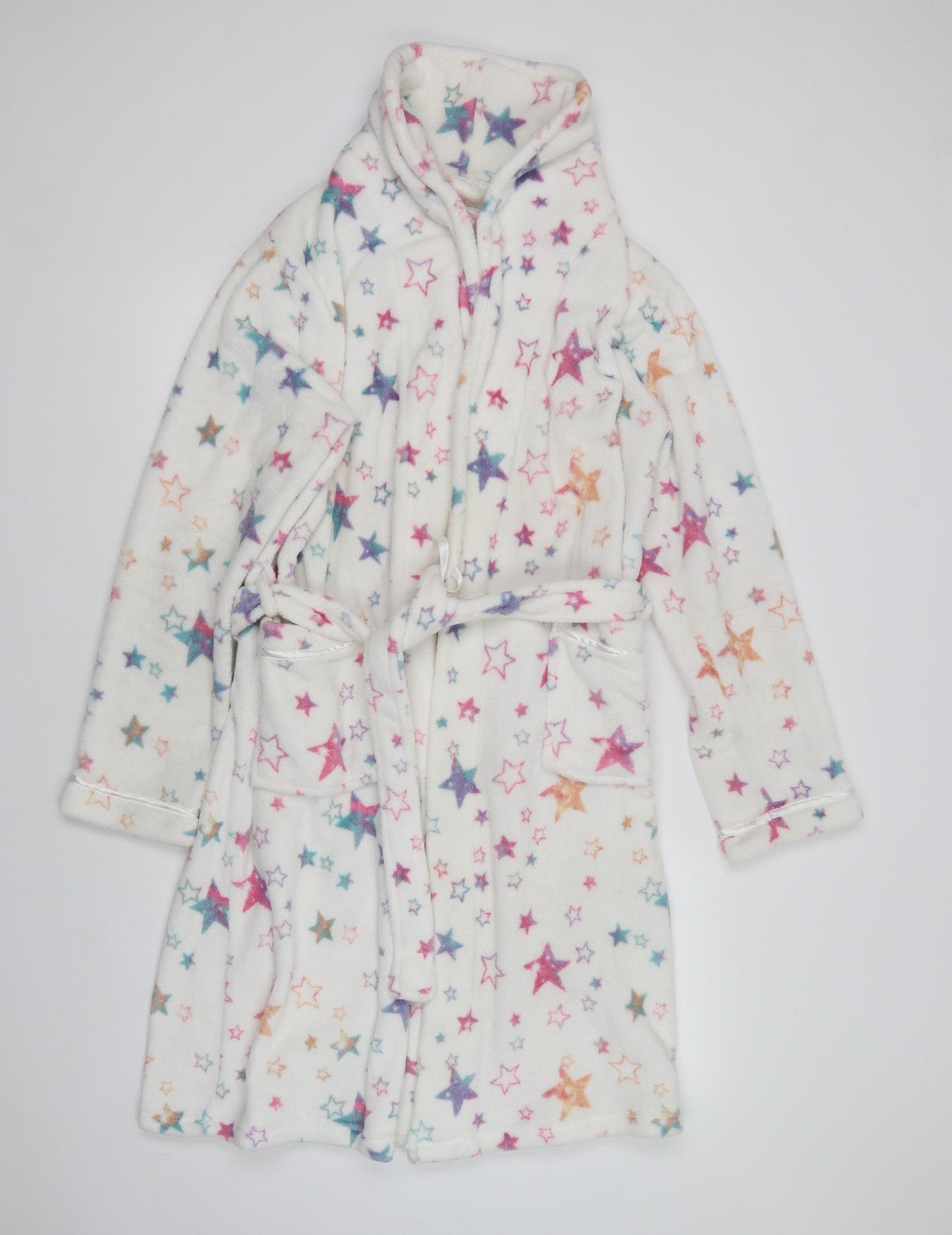 TU Womens White Geometric Polyester Kimono Robe Size M   - Star Print