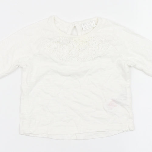 F&F Girls Ivory  100% Cotton Basic T-Shirt Size 0-3 Months Round Neck Button