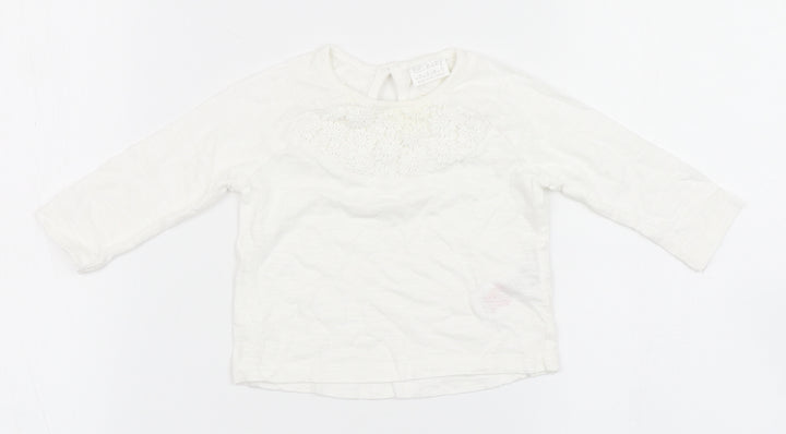 F&F Girls Ivory  100% Cotton Basic T-Shirt Size 0-3 Months Round Neck Button