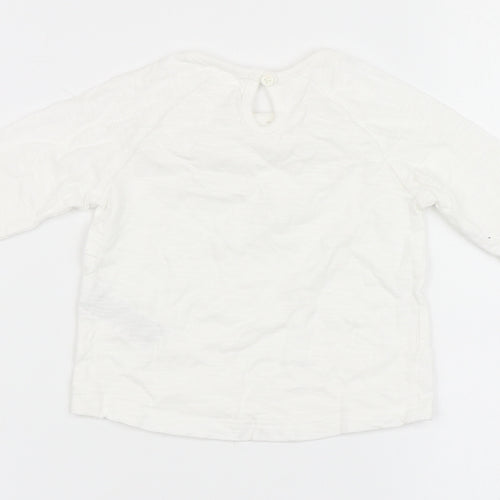 F&F Girls Ivory  100% Cotton Basic T-Shirt Size 0-3 Months Round Neck Button