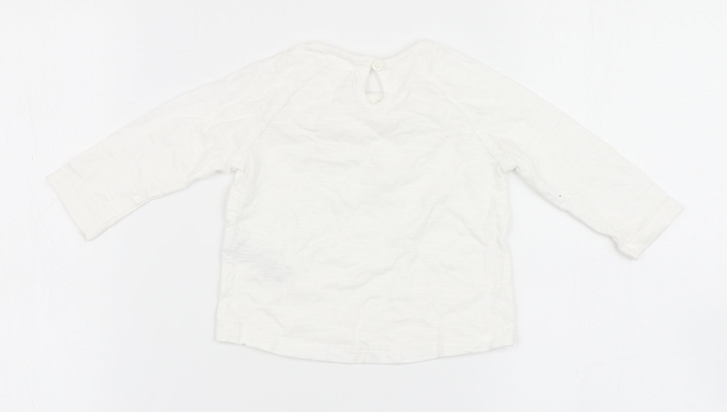 F&F Girls Ivory  100% Cotton Basic T-Shirt Size 0-3 Months Round Neck Button