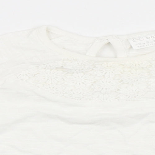 F&F Girls Ivory  100% Cotton Basic T-Shirt Size 0-3 Months Round Neck Button