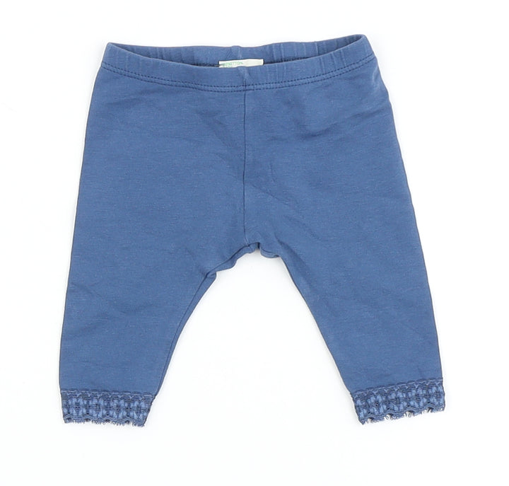 United Colors of Benetton Girls Blue Cotton Jogger Leggings Size 0-3 Months