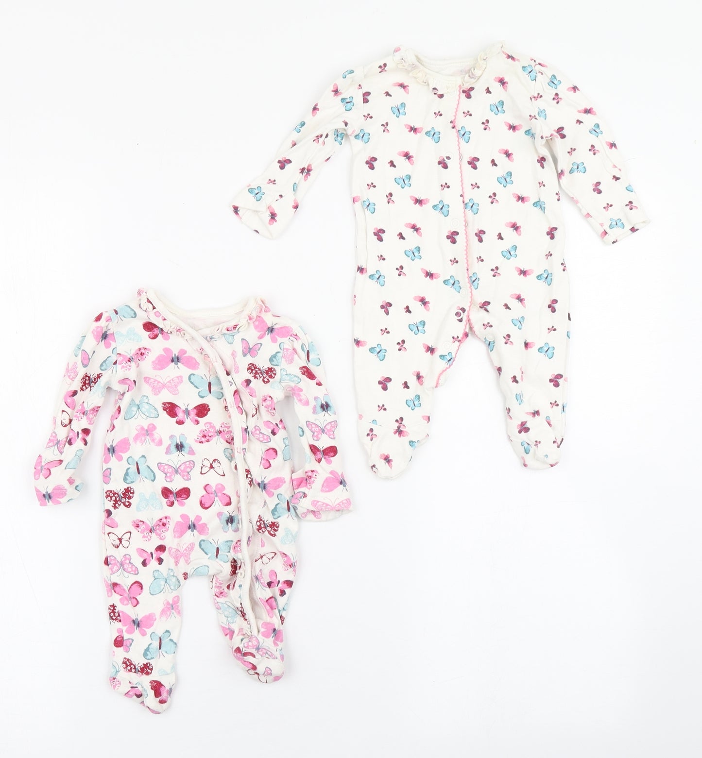 George Girls White  100% Cotton Babygrow One-Piece Size Newborn  Snap - Butterflies
