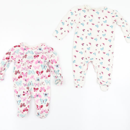 George Girls White  100% Cotton Babygrow One-Piece Size Newborn  Snap - Butterflies