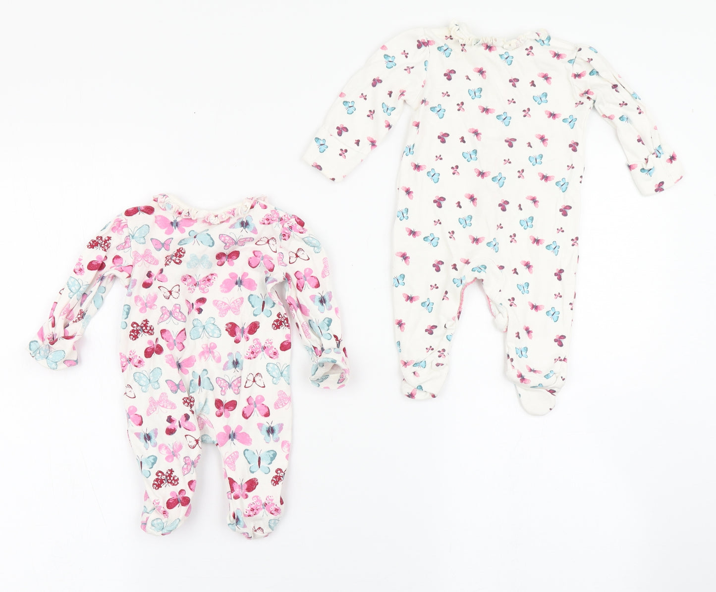 George Girls White  100% Cotton Babygrow One-Piece Size Newborn  Snap - Butterflies