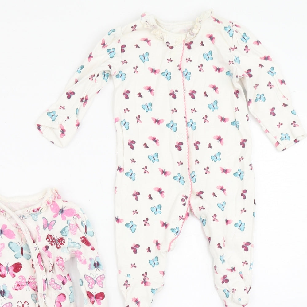 George Girls White  100% Cotton Babygrow One-Piece Size Newborn  Snap - Butterflies