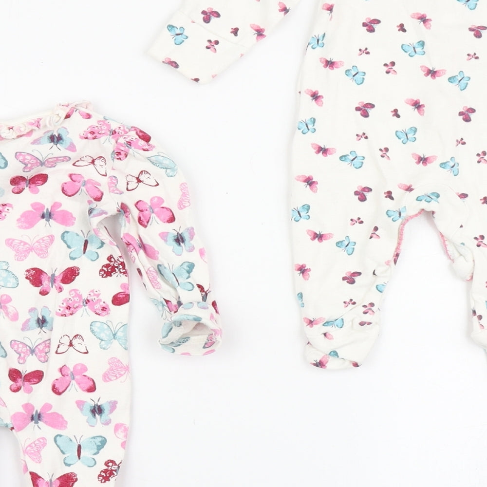 George Girls White  100% Cotton Babygrow One-Piece Size Newborn  Snap - Butterflies