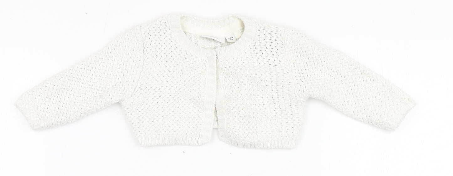 name it Girls White  Cotton Cardigan Jumper Size 0-3 Months  Snap