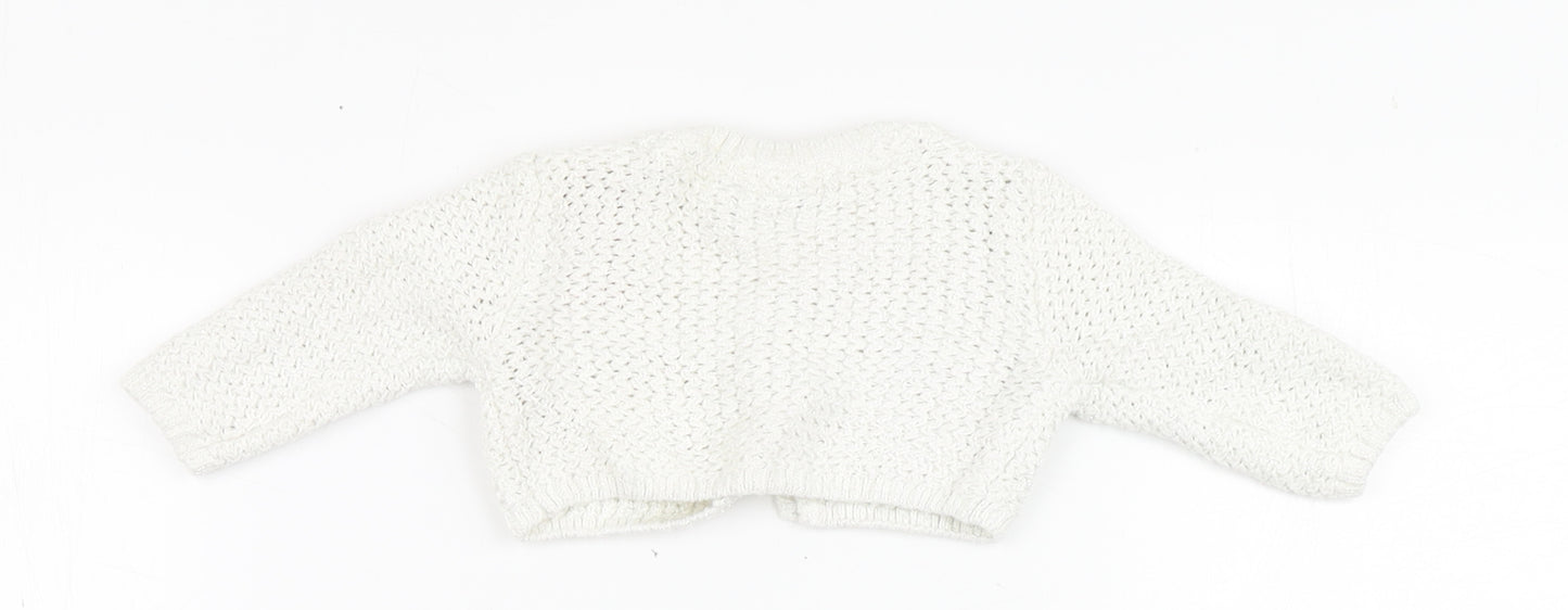 name it Girls White  Cotton Cardigan Jumper Size 0-3 Months  Snap