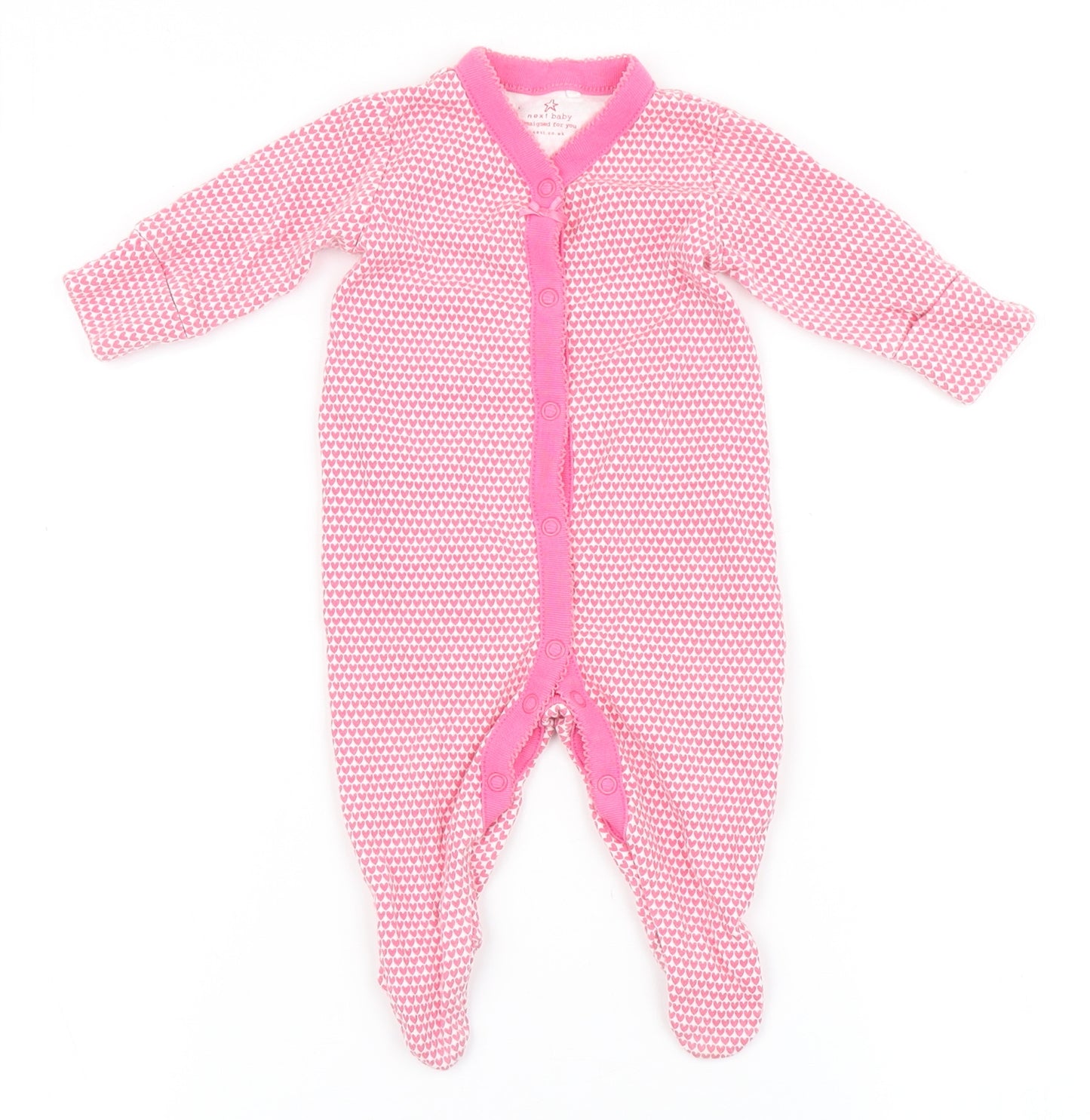 NEXT Girls Pink  100% Cotton Babygrow One-Piece Size 0-3 Months  Snap - Love Hearts