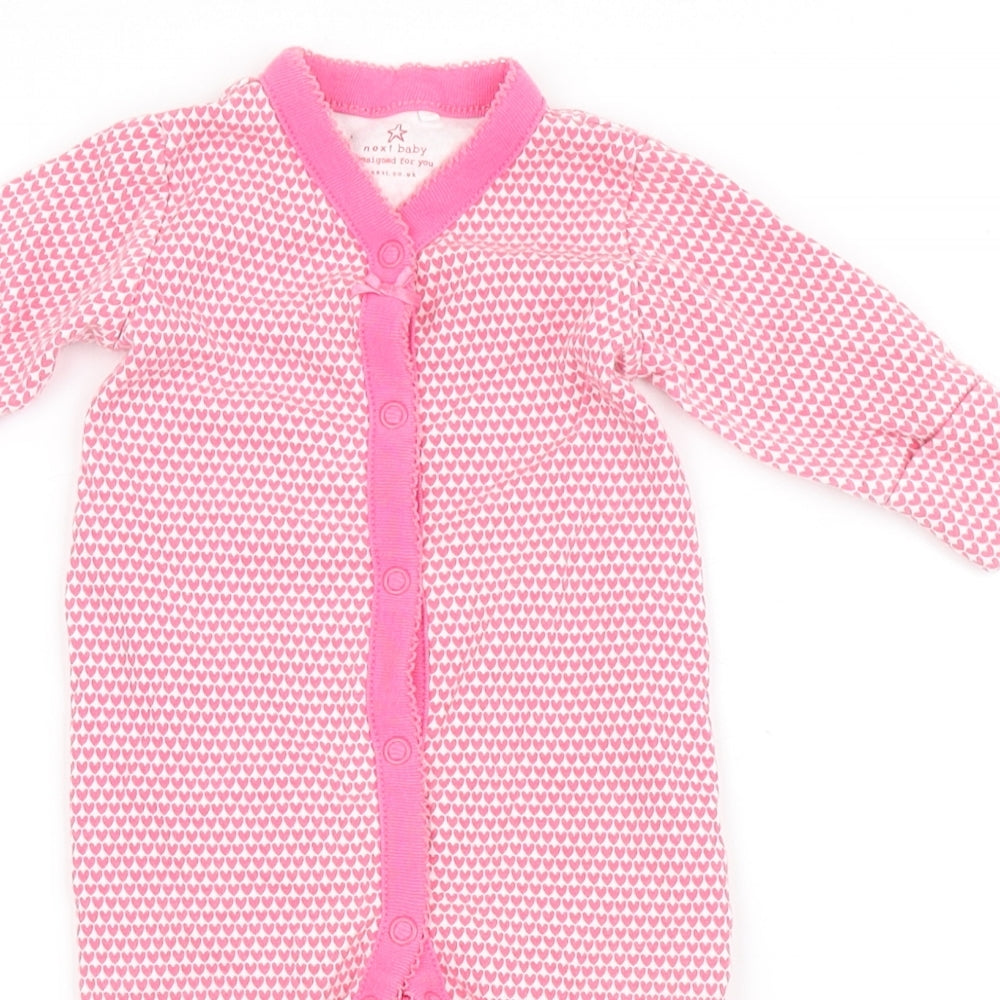 NEXT Girls Pink  100% Cotton Babygrow One-Piece Size 0-3 Months  Snap - Love Hearts