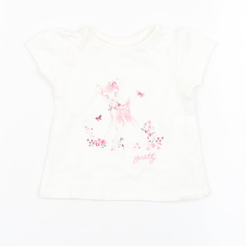 George Girls White  100% Cotton Basic T-Shirt Size Newborn Round Neck  - Bambi, Disney