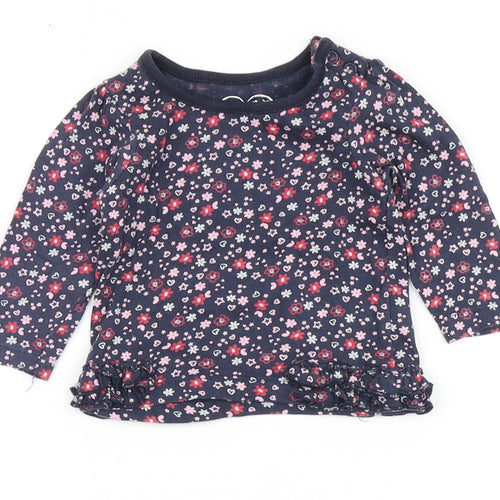 Earlydays Girls Blue Floral 100% Cotton Basic T-Shirt Size 0-3 Months Round Neck Snap - Flowers