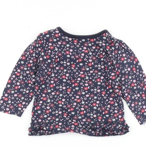 Earlydays Girls Blue Floral 100% Cotton Basic T-Shirt Size 0-3 Months Round Neck Snap - Flowers