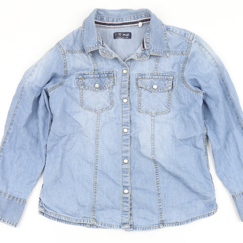 NEXT Girls Blue  100% Cotton Basic Button-Up Size 7 Years Round Neck Snap