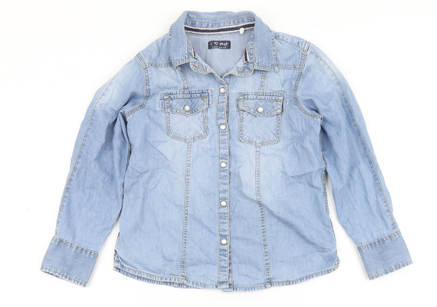 NEXT Girls Blue  100% Cotton Basic Button-Up Size 7 Years Round Neck Snap