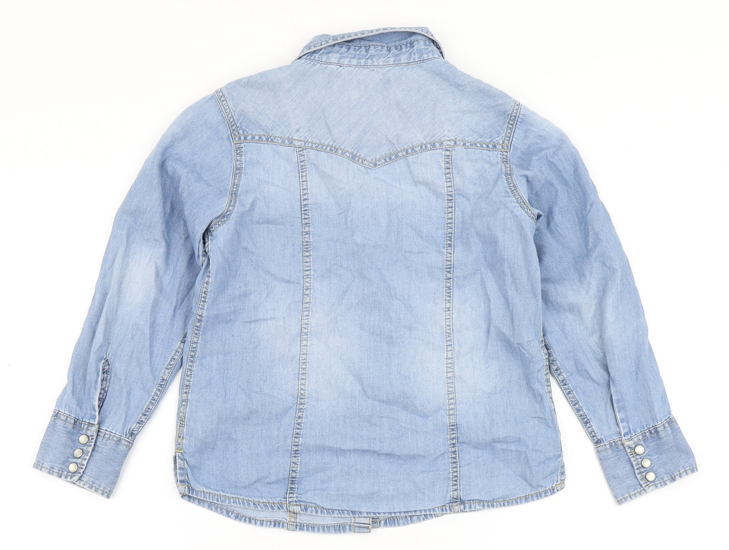 NEXT Girls Blue  100% Cotton Basic Button-Up Size 7 Years Round Neck Snap