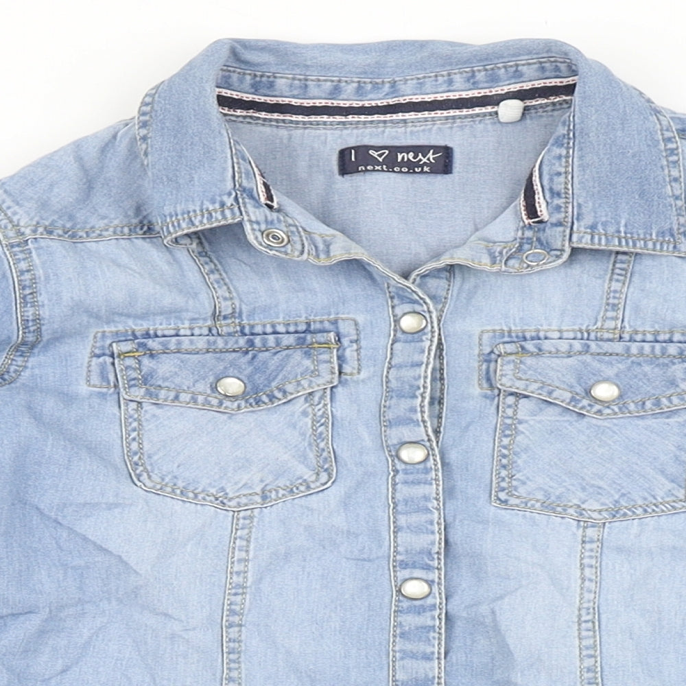 NEXT Girls Blue  100% Cotton Basic Button-Up Size 7 Years Round Neck Snap