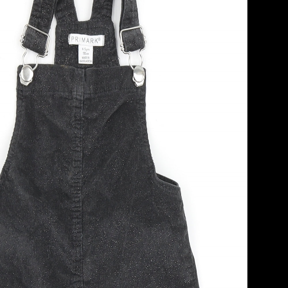 Primark Girls Grey  Cotton Pinafore/Dungaree Dress  Size 4-5 Years  Round Neck