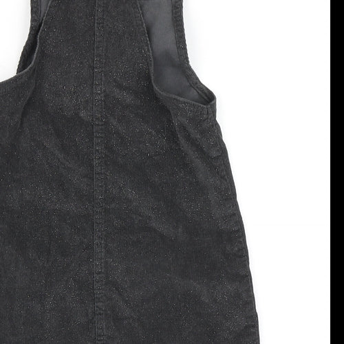 Primark Girls Grey  Cotton Pinafore/Dungaree Dress  Size 4-5 Years  Round Neck