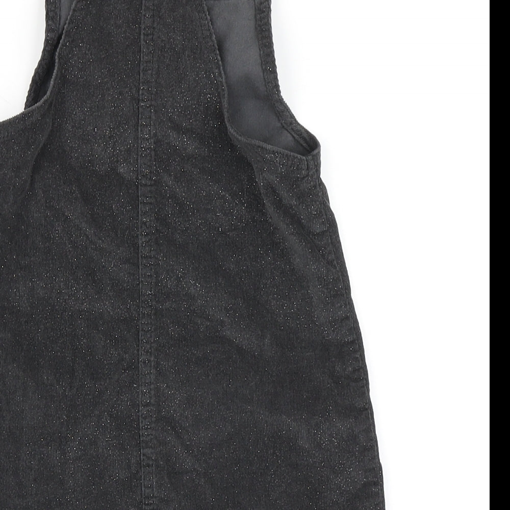 Primark Girls Grey  Cotton Pinafore/Dungaree Dress  Size 4-5 Years  Round Neck
