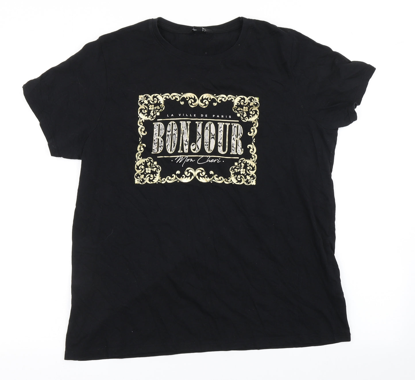 New Look Womens Black  100% Cotton Basic T-Shirt Size 16 Round Neck - Bonjour