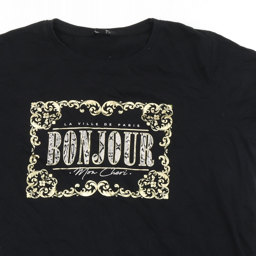 New Look Womens Black  100% Cotton Basic T-Shirt Size 16 Round Neck - Bonjour