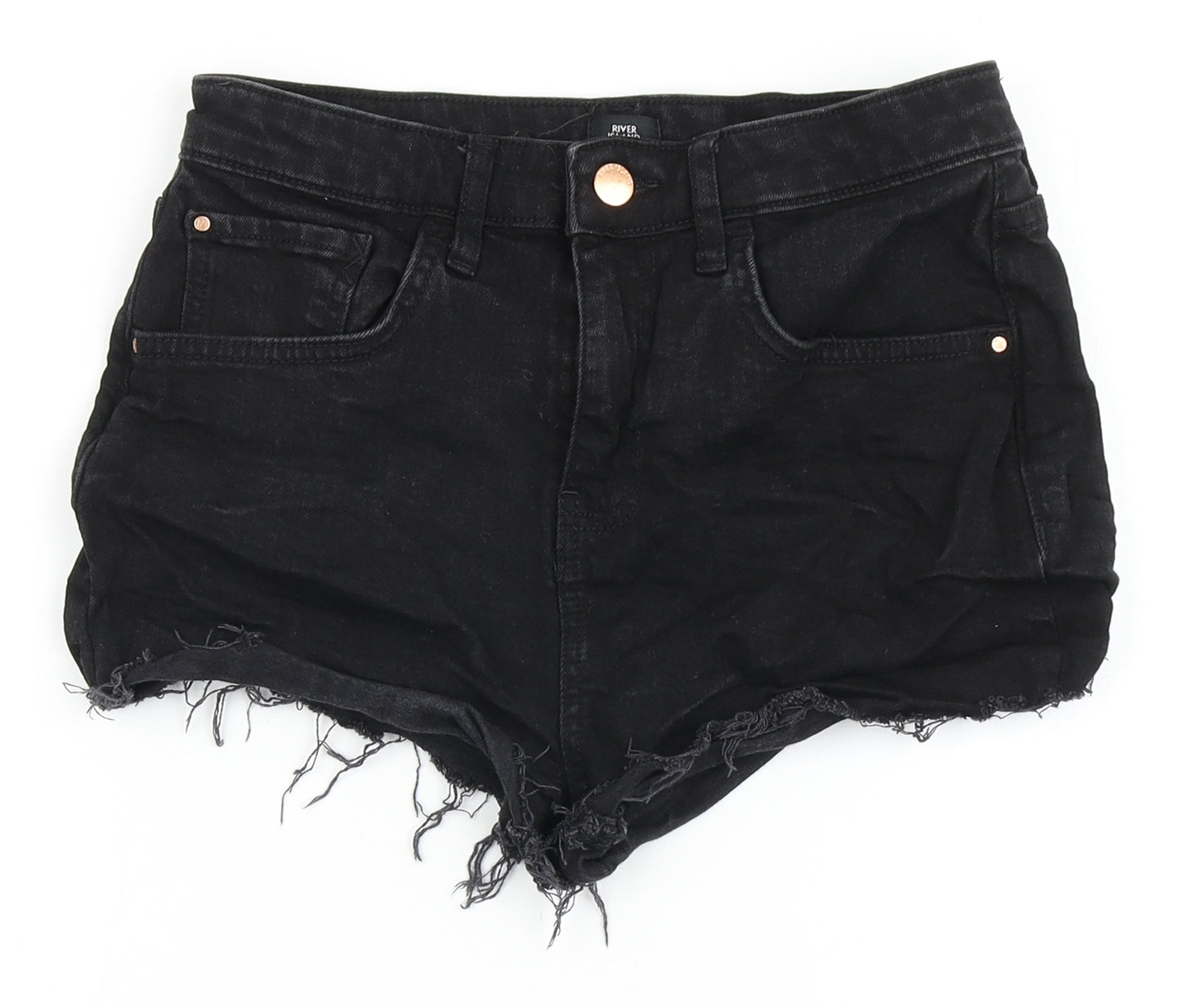 River Island Womens Black  Cotton Hot Pants Shorts Size 10  Regular Button