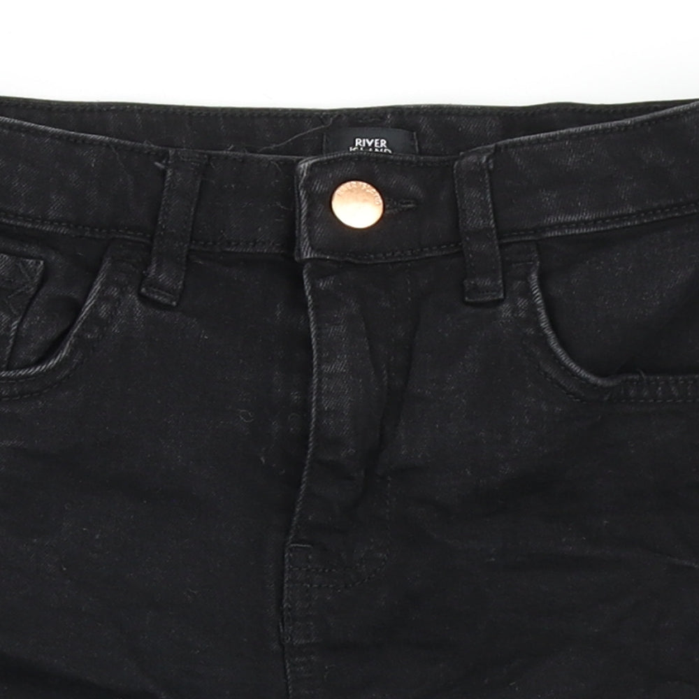 River Island Womens Black  Cotton Hot Pants Shorts Size 10  Regular Button