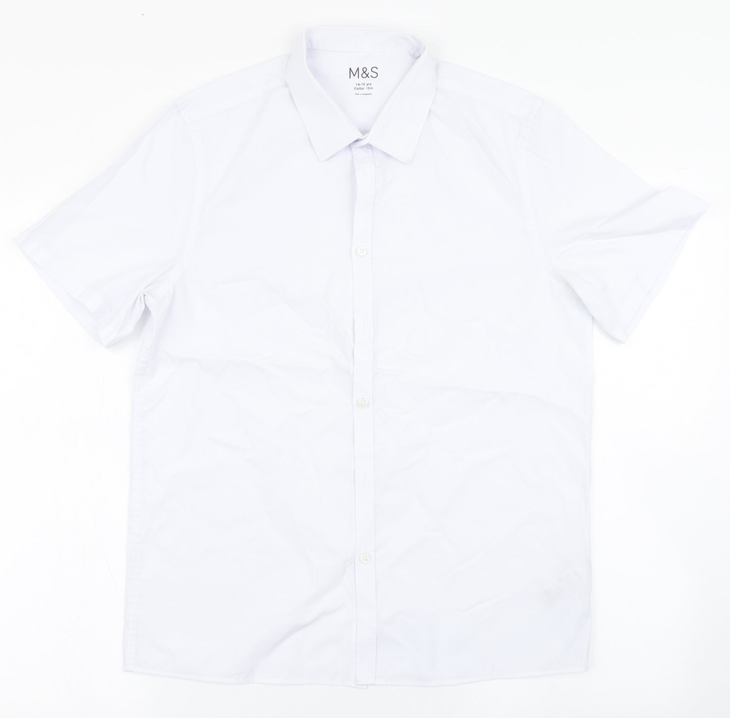 Marks and Spencer Boys White  Polyester Basic Button-Up Size 14-15 Years Round Neck Button - School Wear