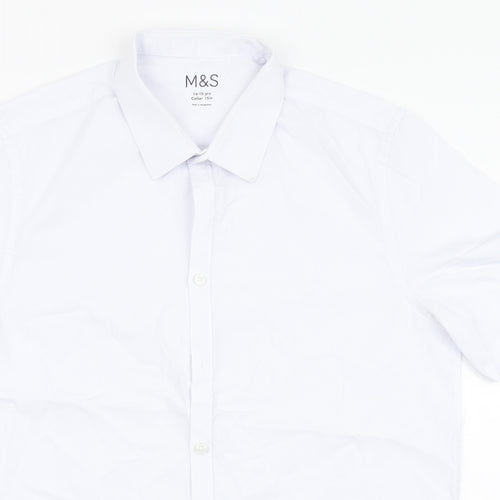 Marks and Spencer Boys White  Polyester Basic Button-Up Size 14-15 Years Round Neck Button - School Wear