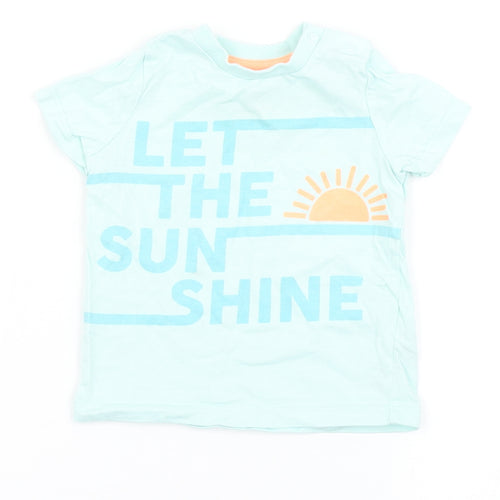 F&F Boys Blue  100% Cotton Basic T-Shirt Size 3-6 Months Round Neck Snap - Let the sun shine