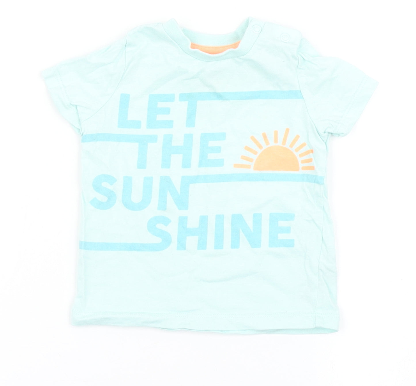 F&F Boys Blue  100% Cotton Basic T-Shirt Size 3-6 Months Round Neck Snap - Let the sun shine