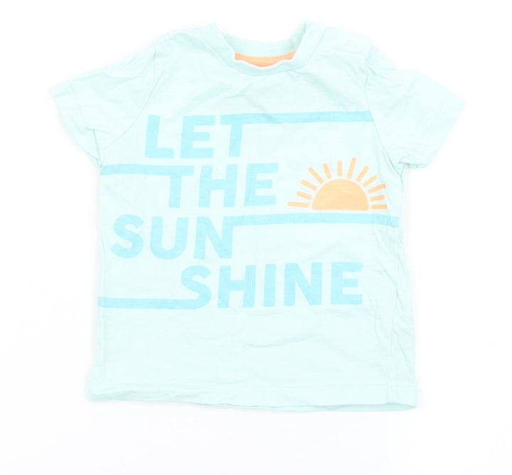 F&F Boys Blue  100% Cotton Basic T-Shirt Size 3-6 Months Round Neck Snap - Let the sun shine