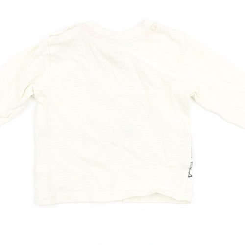 Primark Boys Ivory  100% Cotton Basic T-Shirt Size 3-6 Months Round Neck Snap - Dinosaur