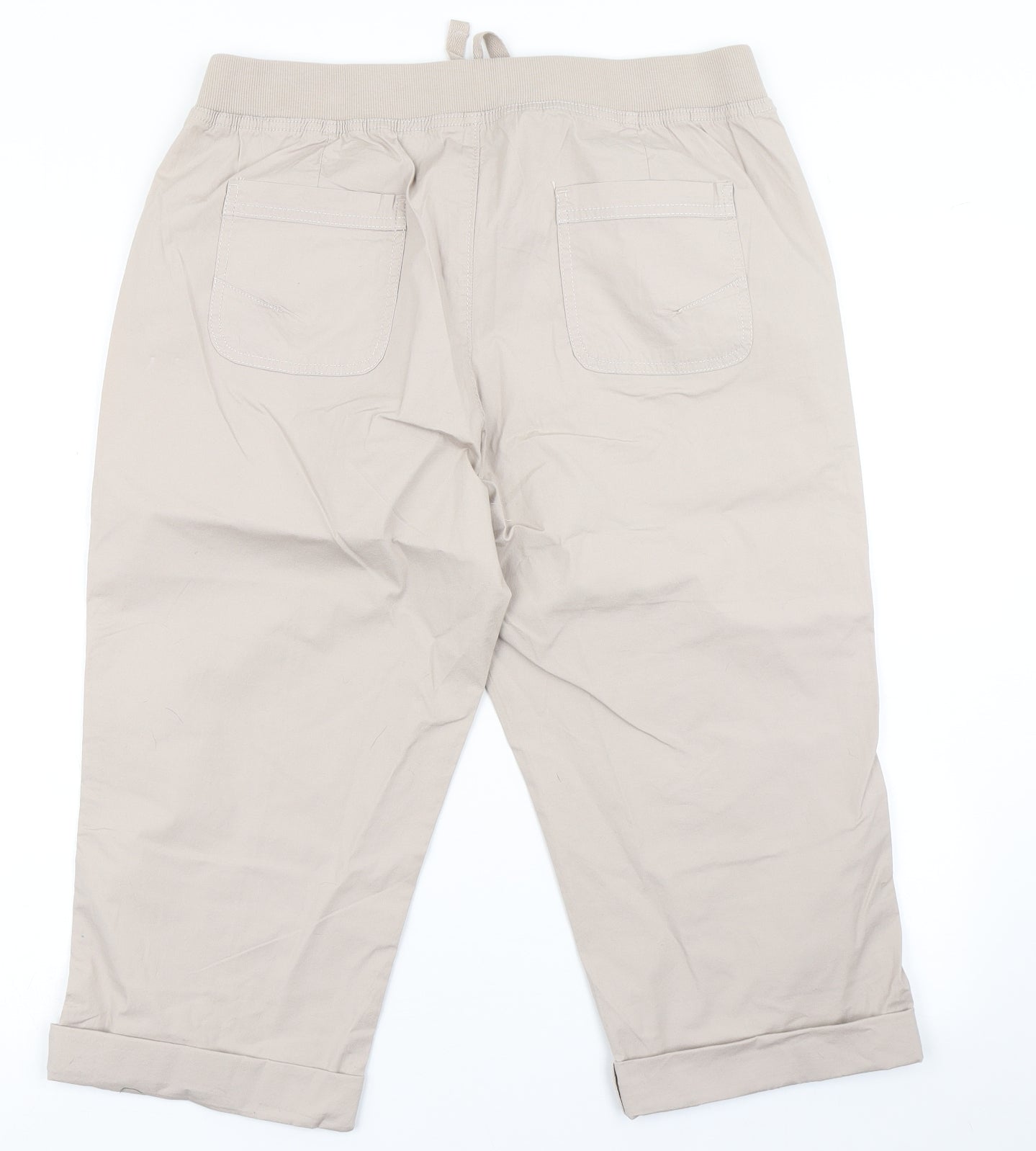 Dunnes Stores Womens Beige  Cotton Cropped Trousers Size 14 L22 in Regular Button