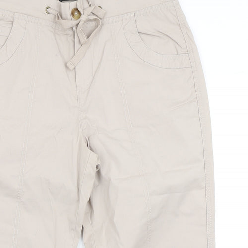 Dunnes Stores Womens Beige  Cotton Cropped Trousers Size 14 L22 in Regular Button