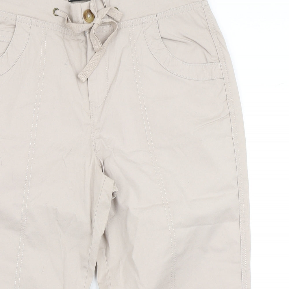 Dunnes Stores Womens Beige  Cotton Cropped Trousers Size 14 L22 in Regular Button