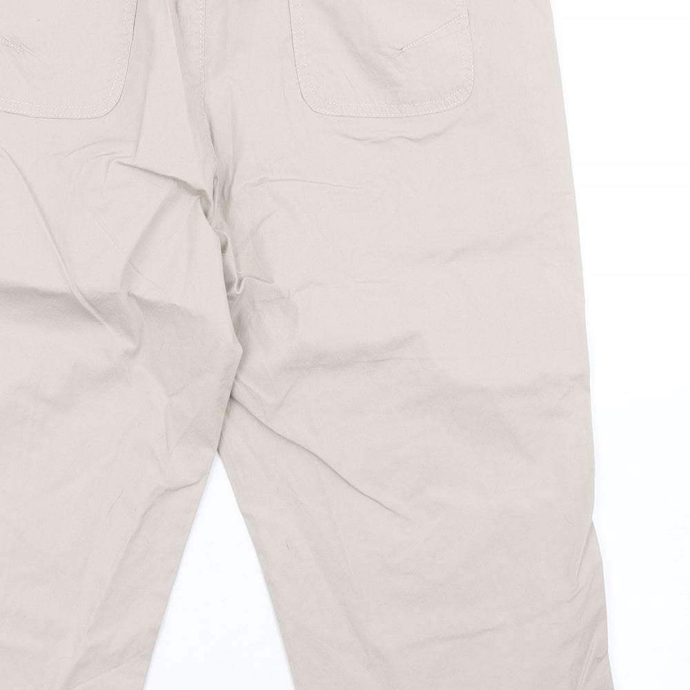 Dunnes Stores Womens Beige  Cotton Cropped Trousers Size 14 L22 in Regular Button